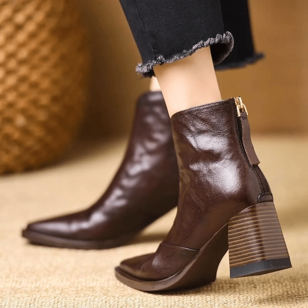 Bottine à talon carré et zip au dos pour femme