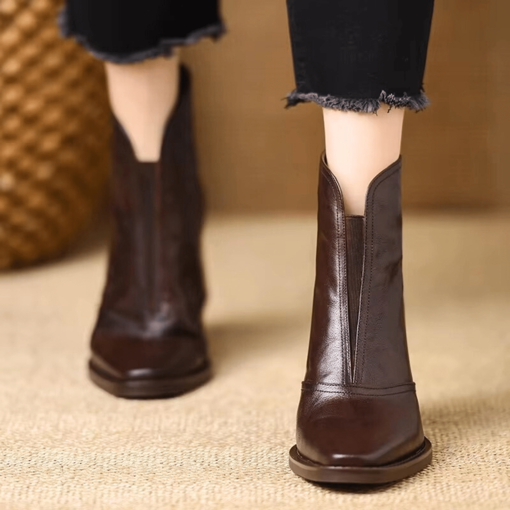 Bottine à talon carré et zip au dos pour femme