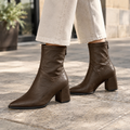 Bottines à bout pointu effet cuir marron pour femme