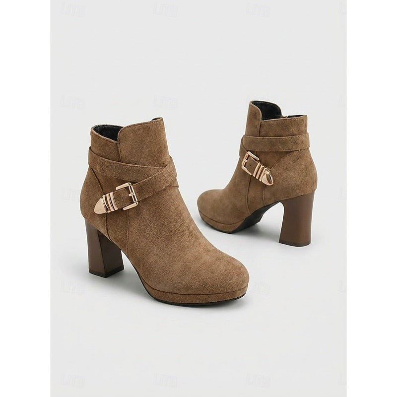 Bottines à bride à boucle marron pour femme, Talon carré