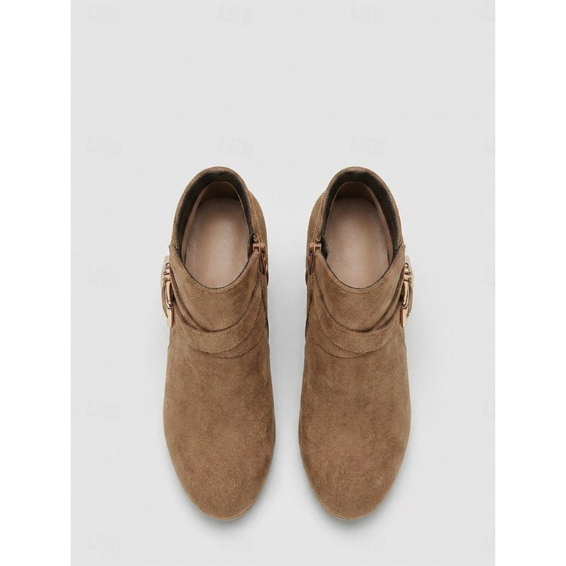 Bottines à bride à boucle marron pour femme, Talon carré