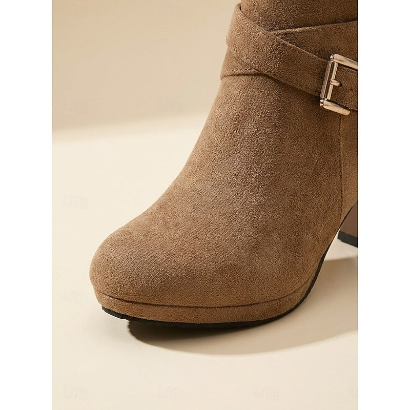 Bottines à bride à boucle marron pour femme, Talon carré
