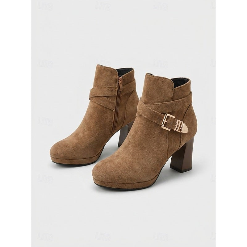 Bottines à bride à boucle marron pour femme, Talon carré