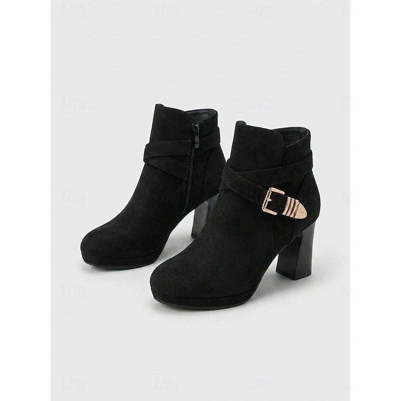 Bottines à bride à boucle marron pour femme, Talon carré