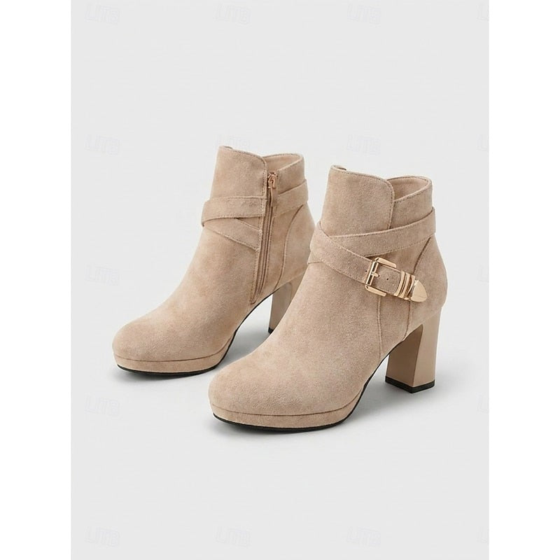 Bottines à bride à boucle marron pour femme, Talon carré
