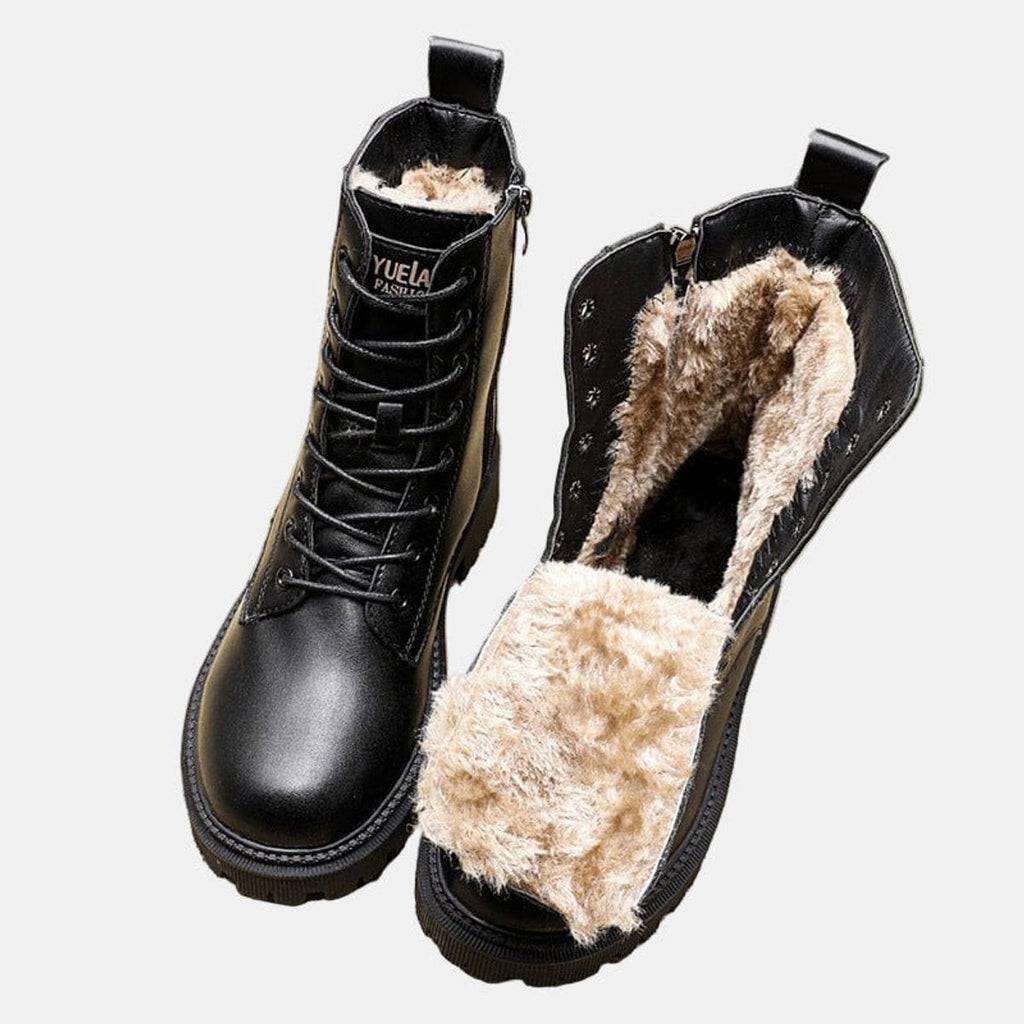 Bottines à lacets fourrées en simili cuir avec zip pour femme