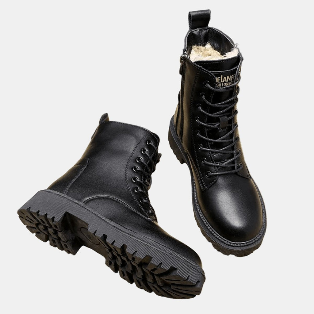 Bottines à lacets fourrées en simili cuir avec zip pour femme