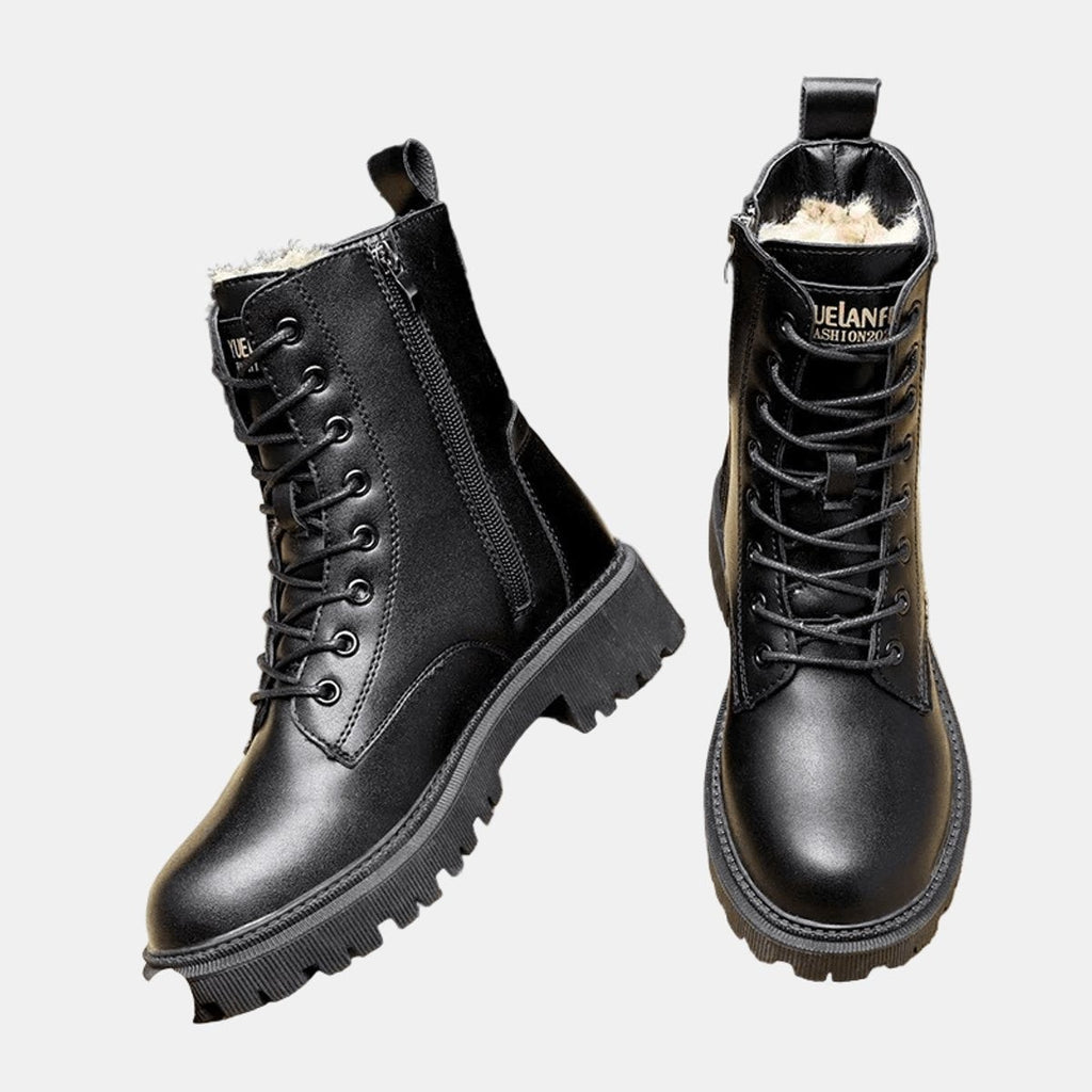 Bottines à lacets fourrées en simili cuir avec zip pour femme