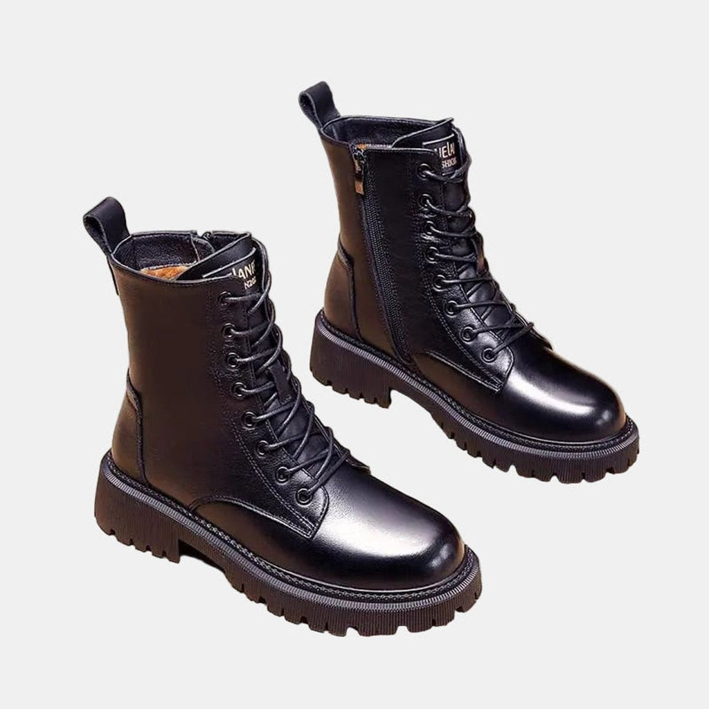 Bottines à lacets fourrées en simili cuir avec zip pour femme