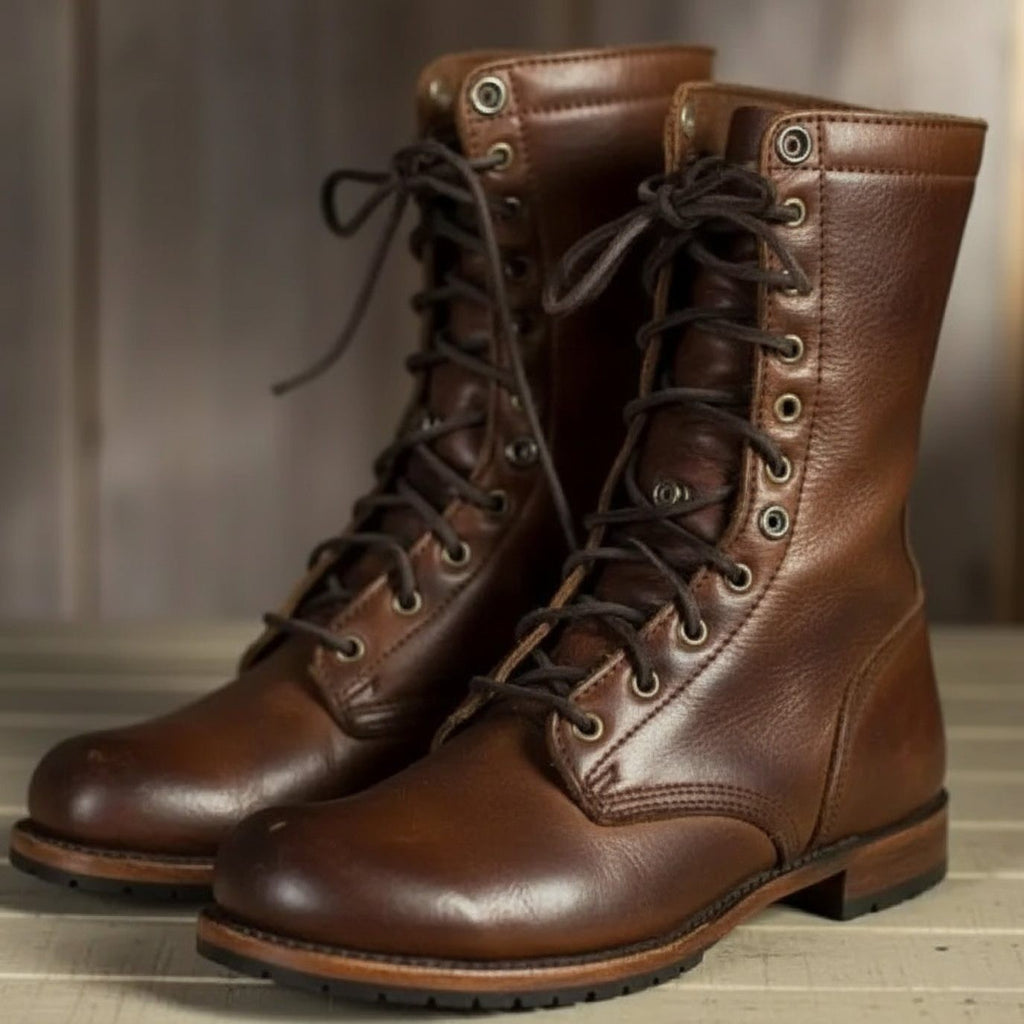Bottines à lacets mi-mollet pour femme, à talon bas