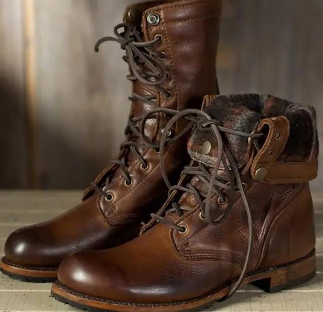 Bottines à lacets mi-mollet pour femme, à talon bas