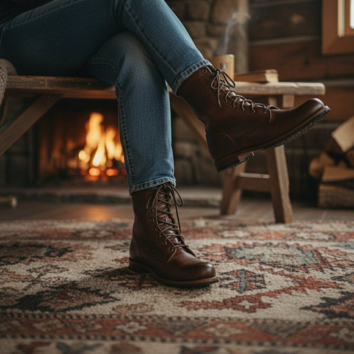 Bottines à lacets mi-mollet pour femme, à talon bas