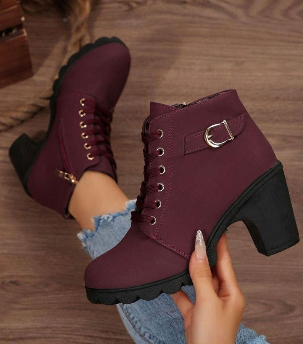 Bottines à lacets pour femme avec talon carré et boucle