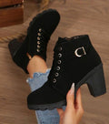 Bottines à lacets pour femme avec talon carré et boucle
