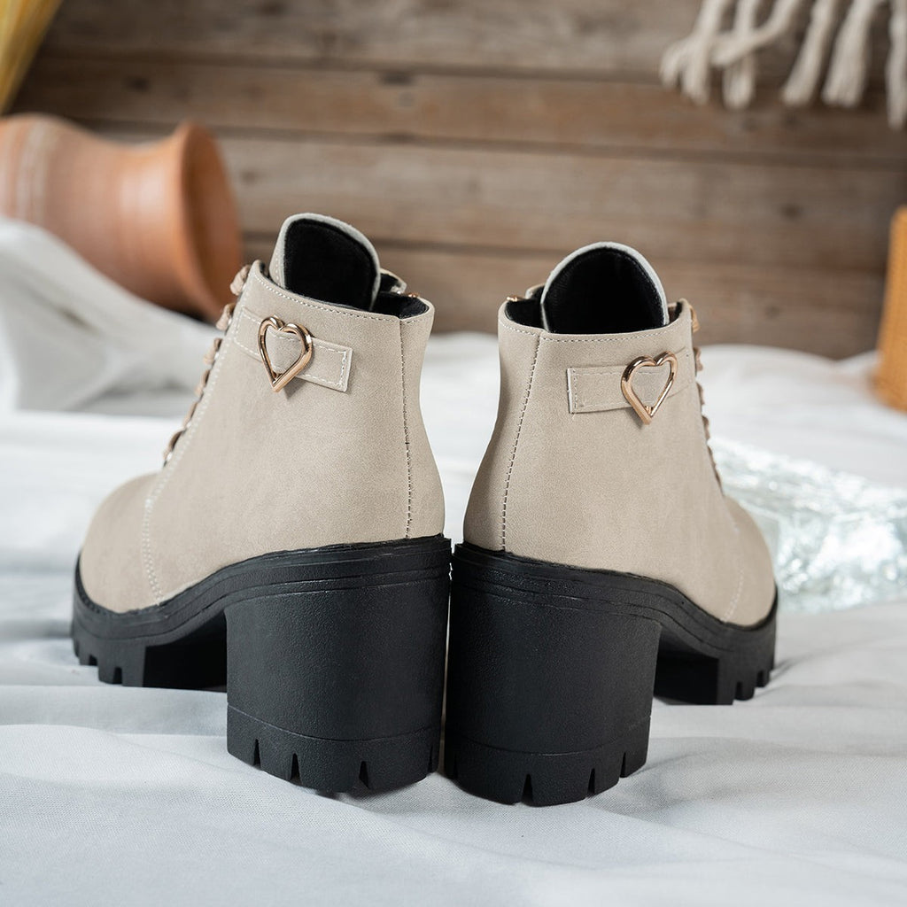 Bottines à talon bloc pour femme, Beige