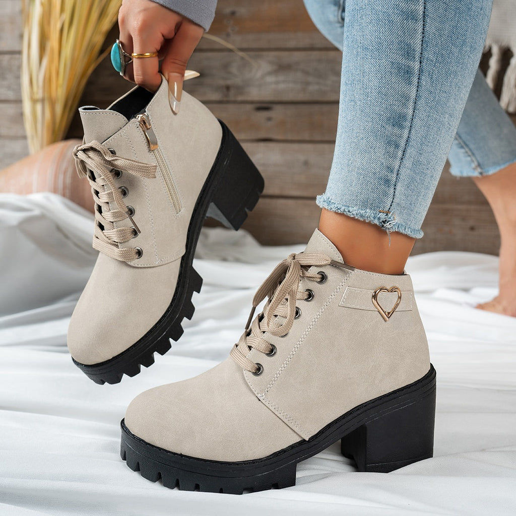 Bottines à talon bloc pour femme, Beige