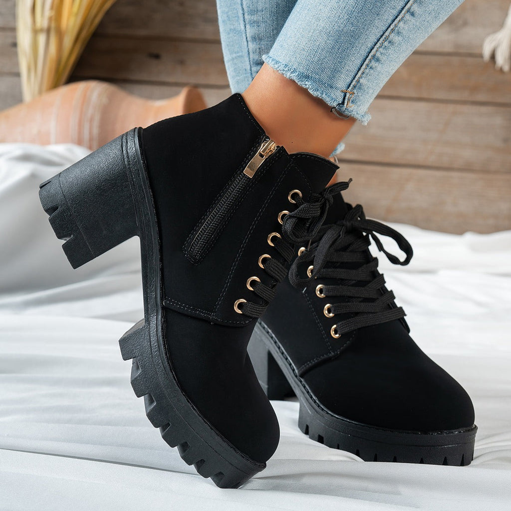 Bottines à talon bloc pour femme, Beige