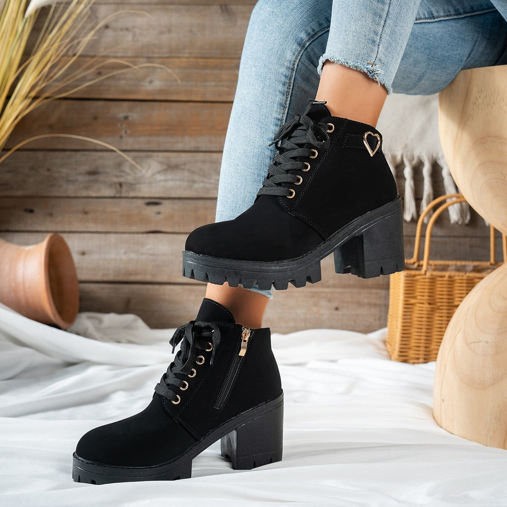 Bottines à talon bloc pour femme, Beige