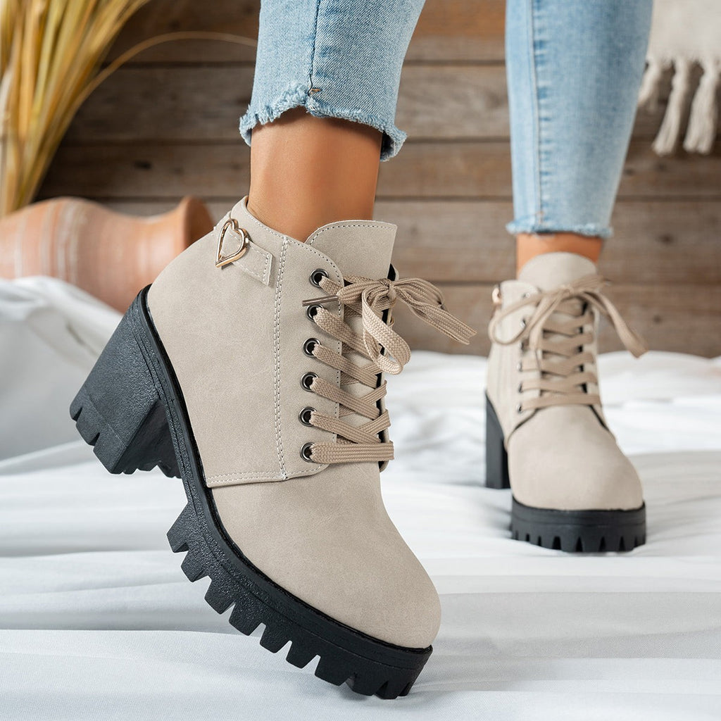 Bottines à talon bloc pour femme, Beige