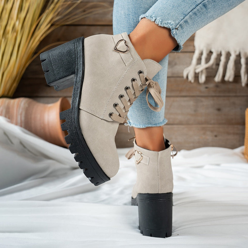 Bottines à talon bloc pour femme, Beige