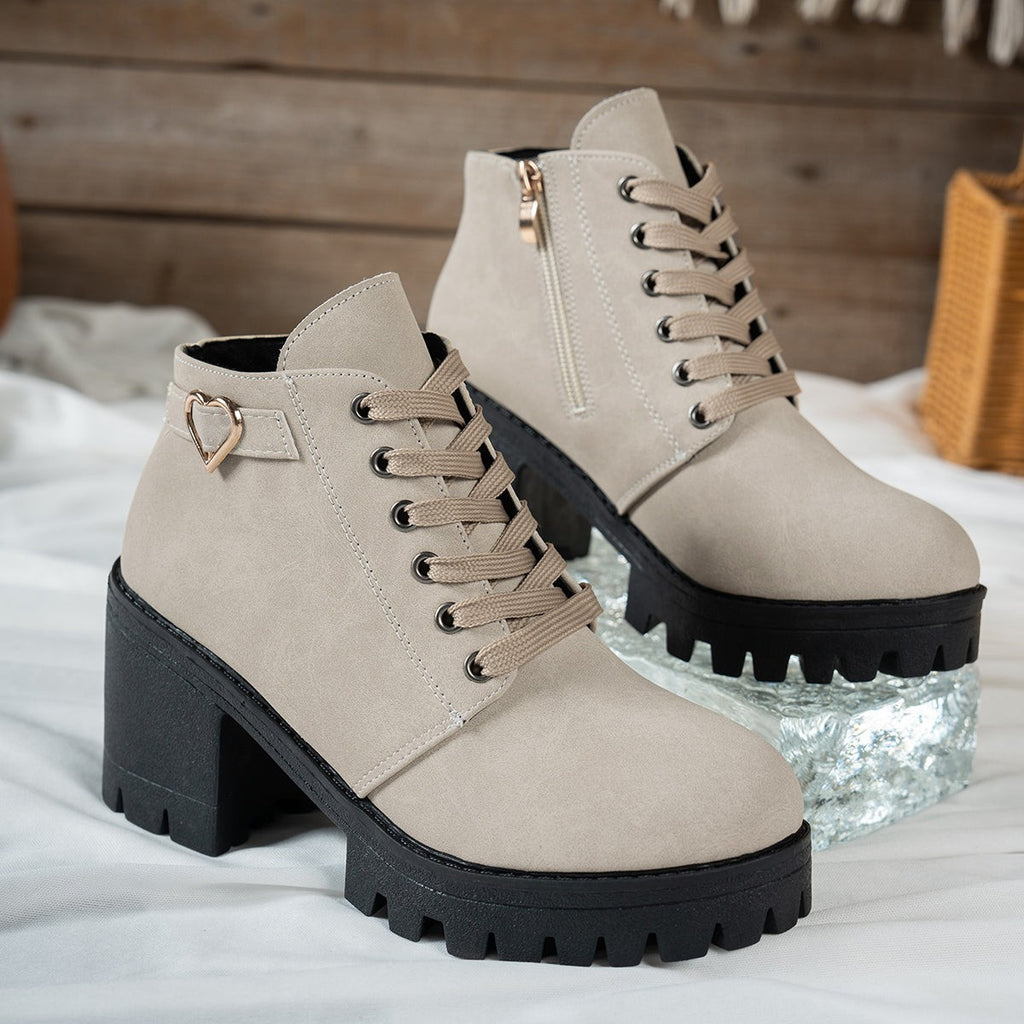 Bottines à talon bloc pour femme, Beige