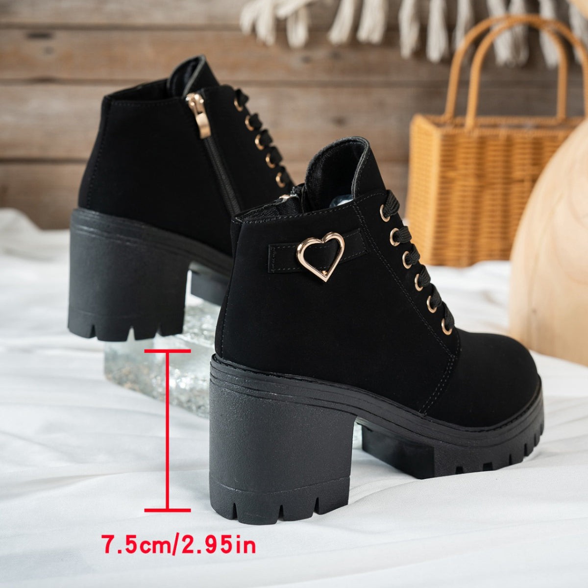 Bottines à talon bloc pour femme, Beige
