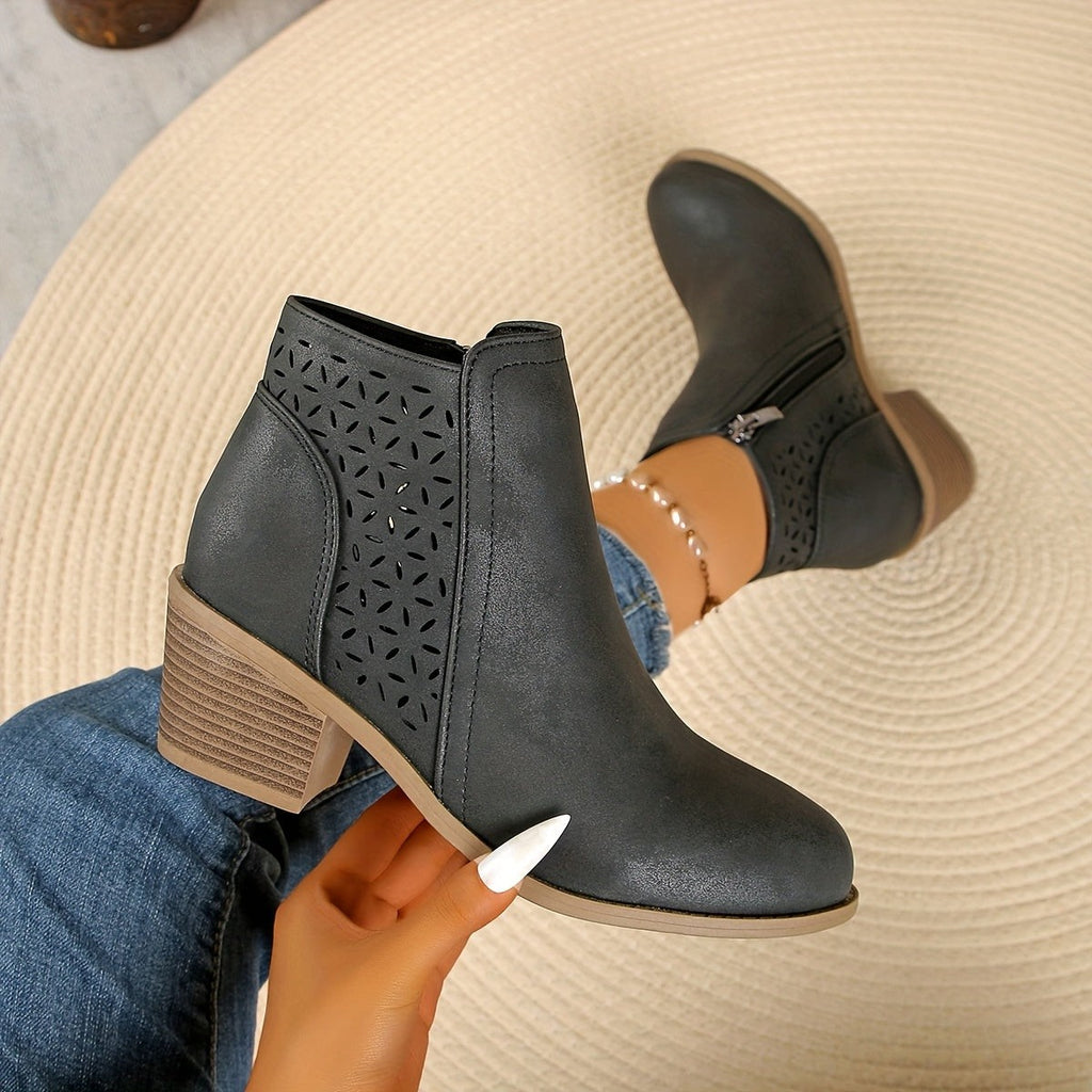 Bottines à talon bloc robuste et découpes raffinées pour femme