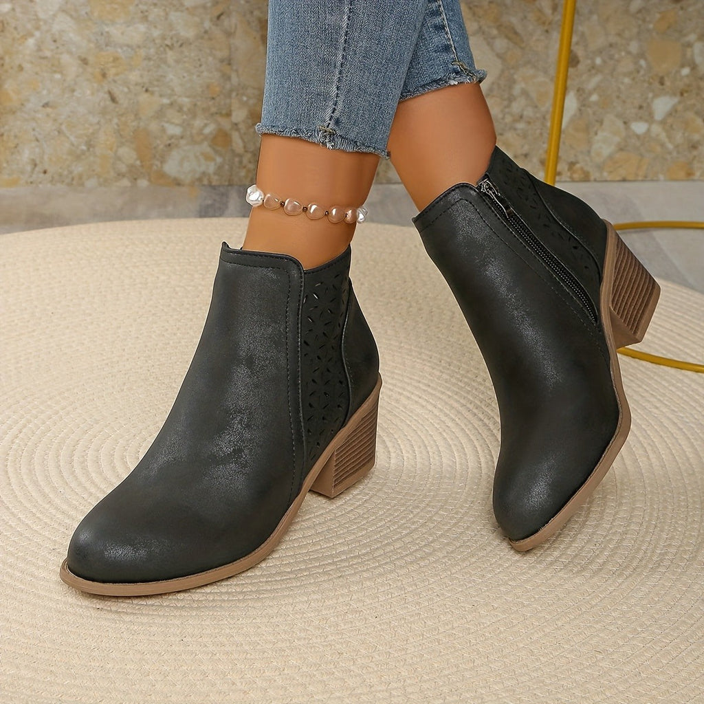 Bottines à talon bloc robuste et découpes raffinées pour femme