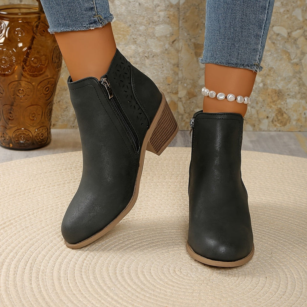 Bottines à talon bloc robuste et découpes raffinées pour femme