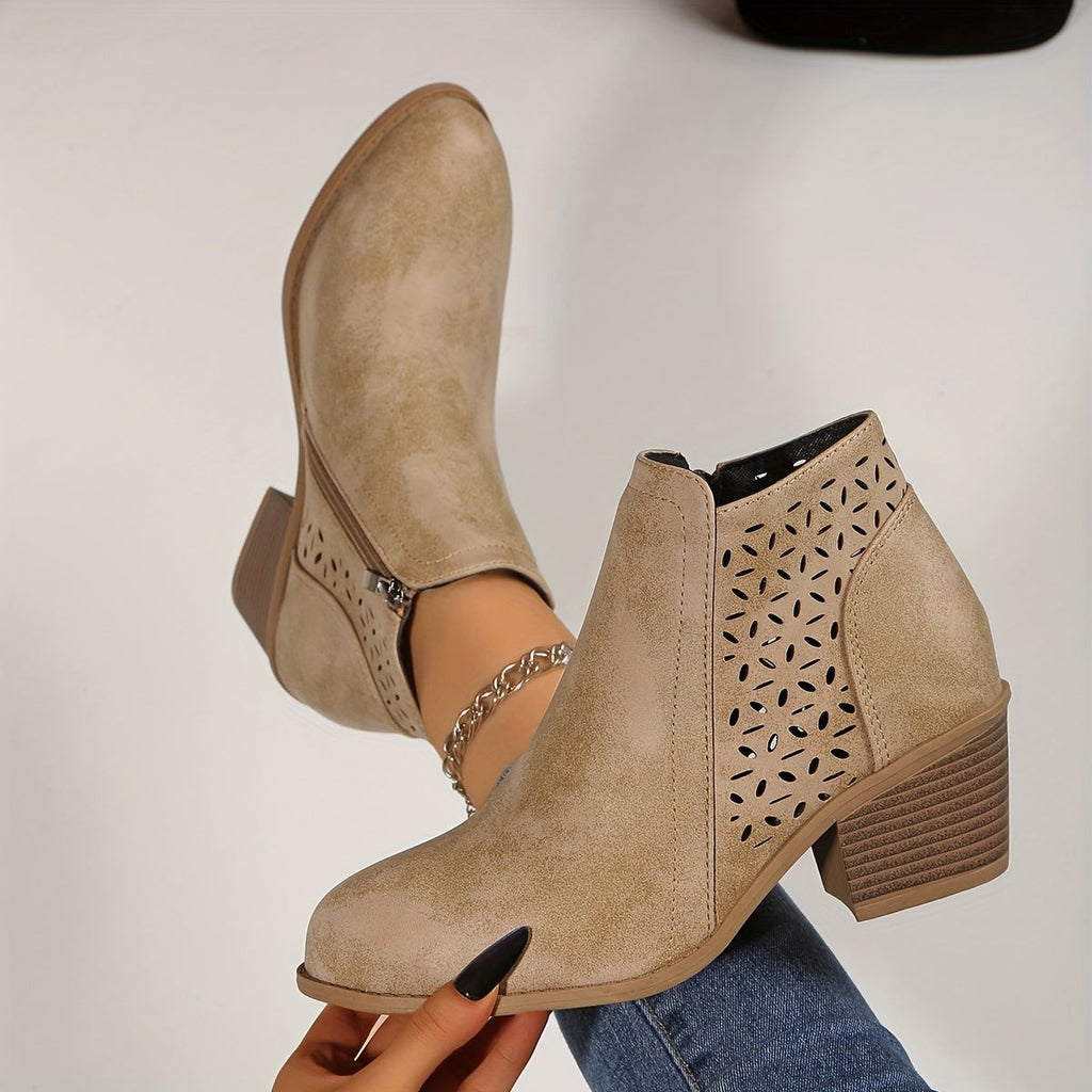 Bottines à talon bloc robuste et découpes raffinées pour femme