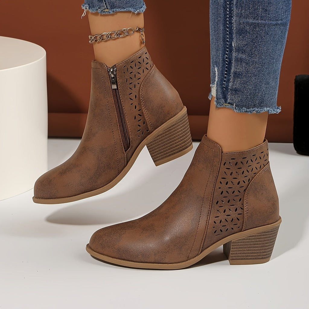 Bottines à talon bloc robuste et découpes raffinées pour femme