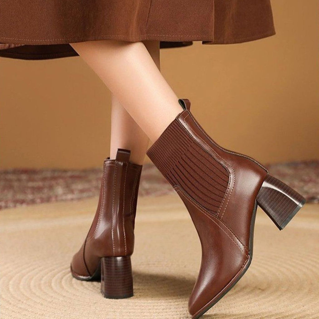 Bottines à talon carré avec empiècement en maille pour femme