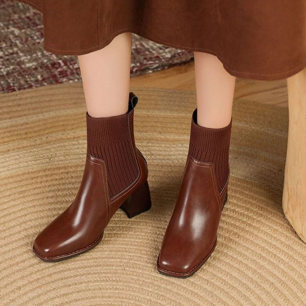 Bottines à talon carré avec empiècement en maille pour femme