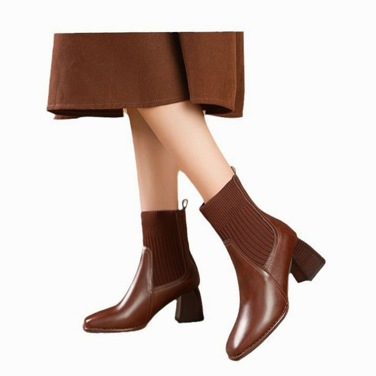 Bottines à talon carré avec empiècement en maille pour femme