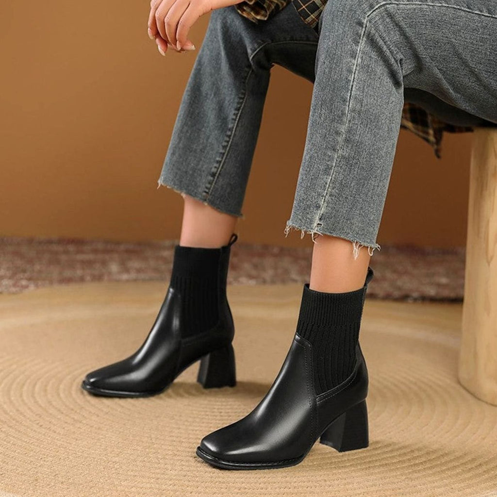 Bottines à talon carré avec empiècement en maille pour femme