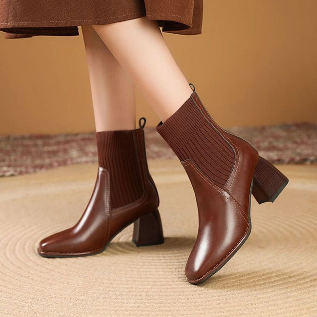 Bottines à talon carré avec empiècement en maille pour femme