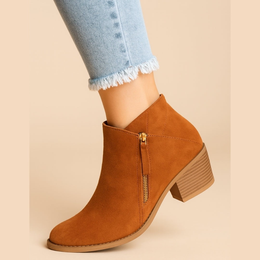 Bottines à talon carré et bout pointu zippées pour femme, Intemporelles