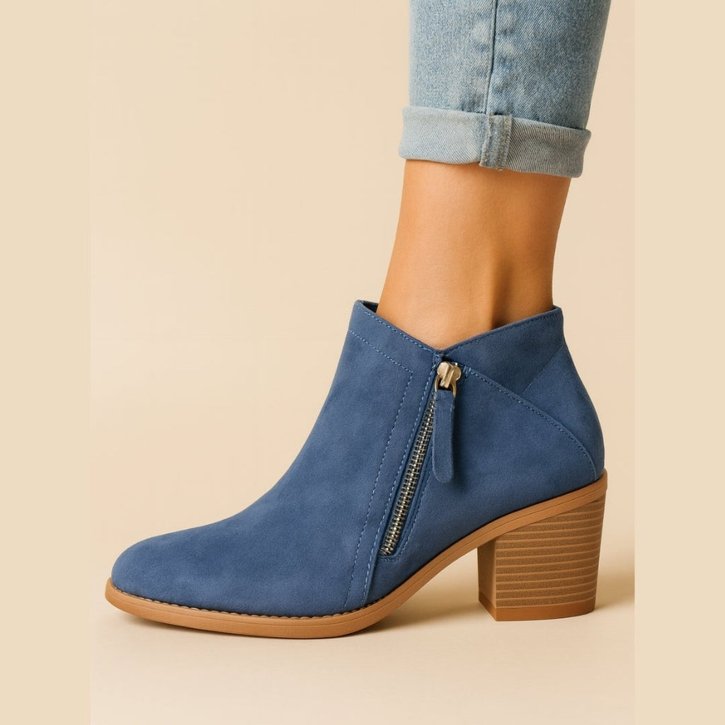Bottines à talon carré et bout pointu zippées pour femme, Intemporelles
