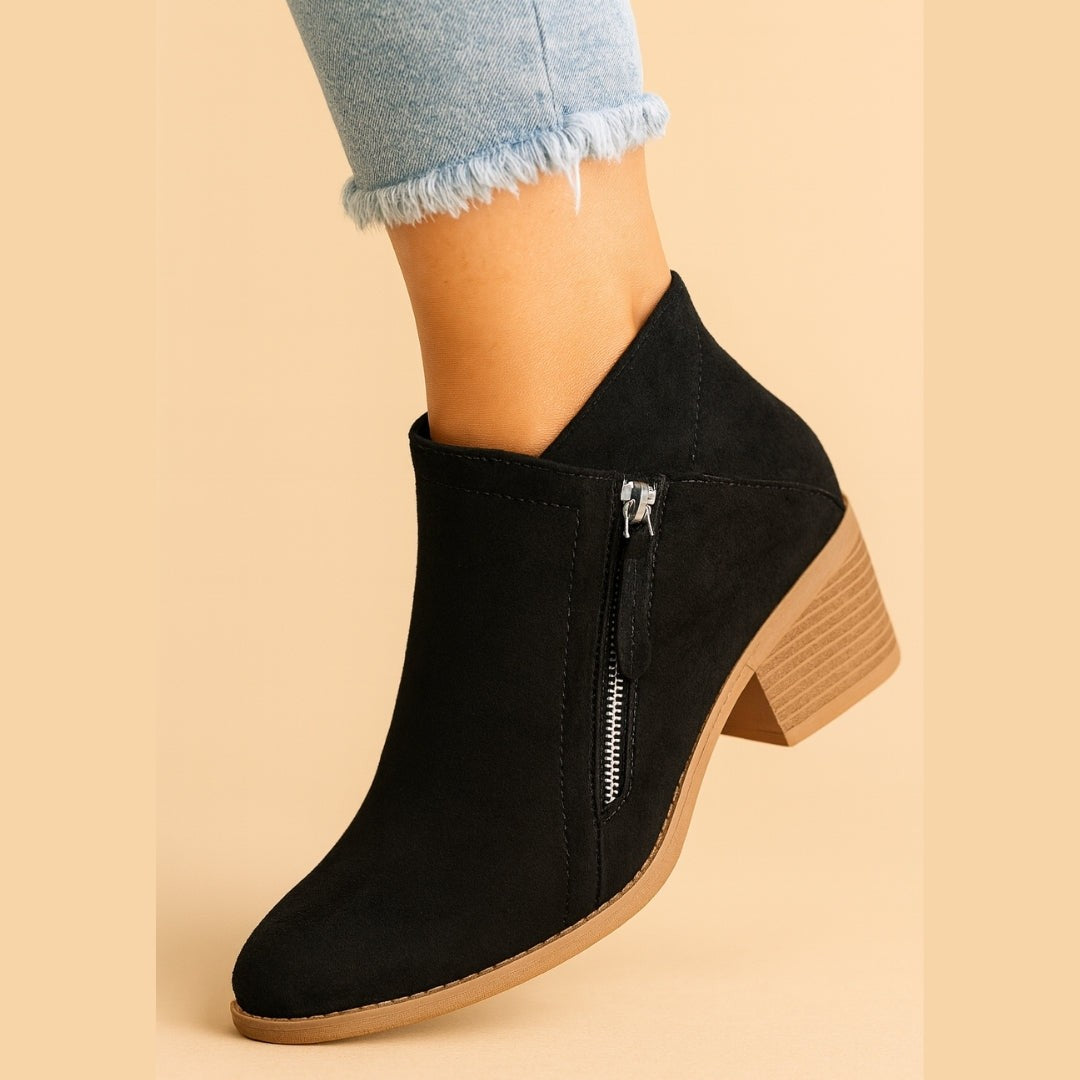 Bottines à talon carré et bout pointu zippées pour femme, Intemporelles