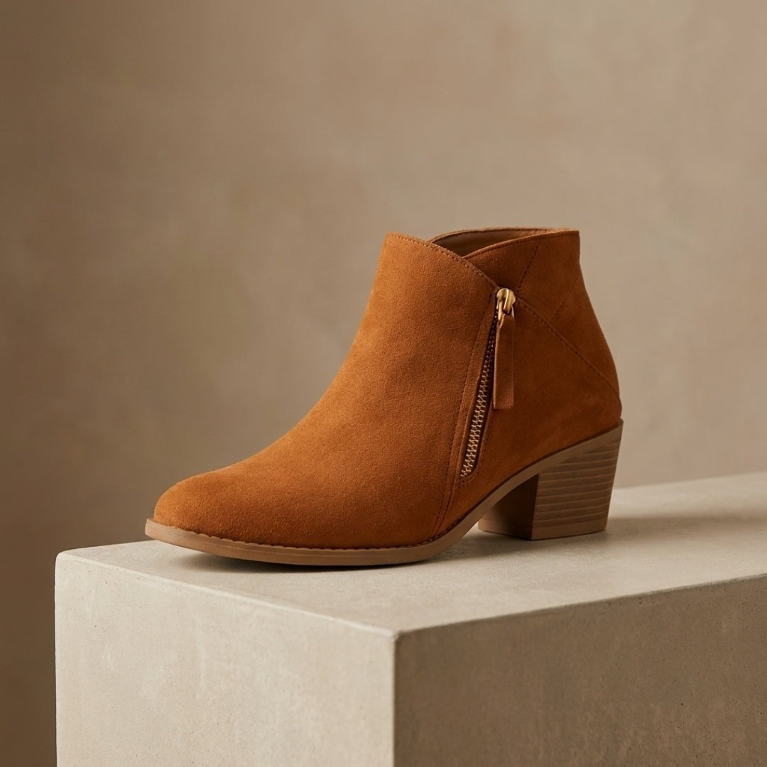 Bottines à talon carré et bout pointu zippées pour femme, Intemporelles