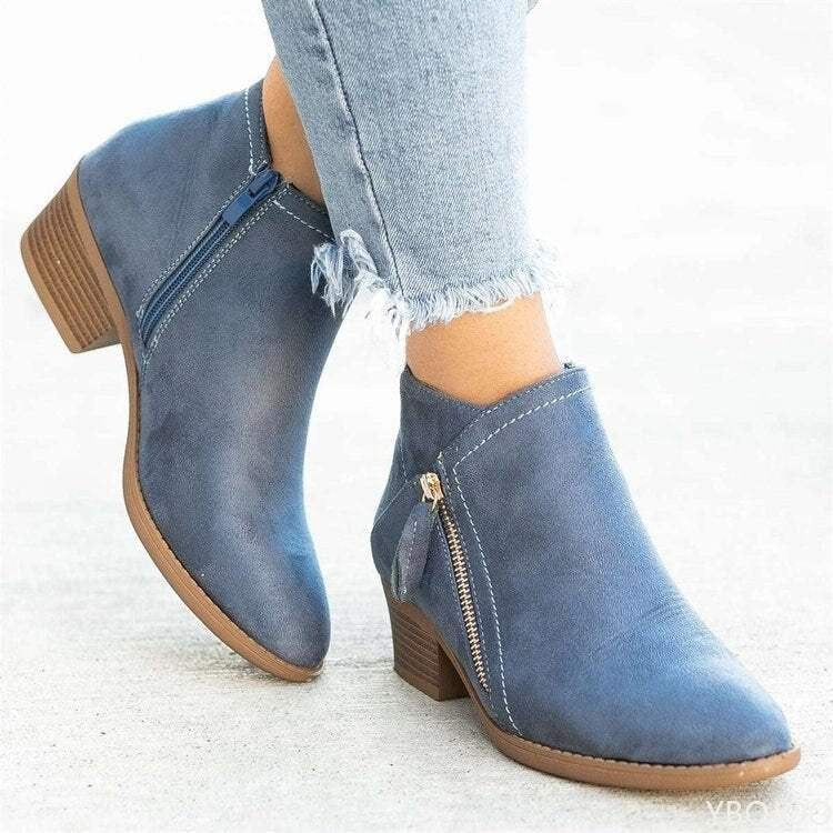 Bottines à talon carré et zip latéral pour femme, petit talon moderne