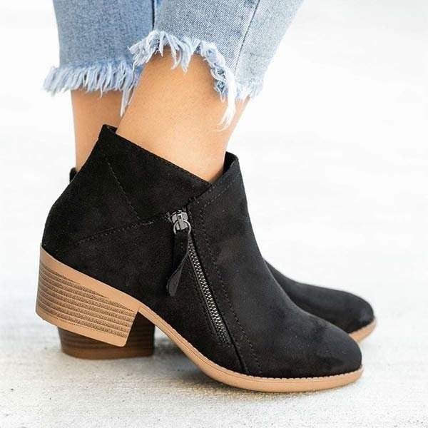 Bottines à talon carré et zip latéral pour femme, petit talon moderne