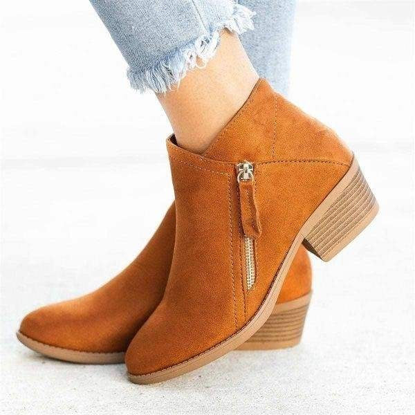 Bottines à talon carré et zip latéral pour femme, petit talon moderne