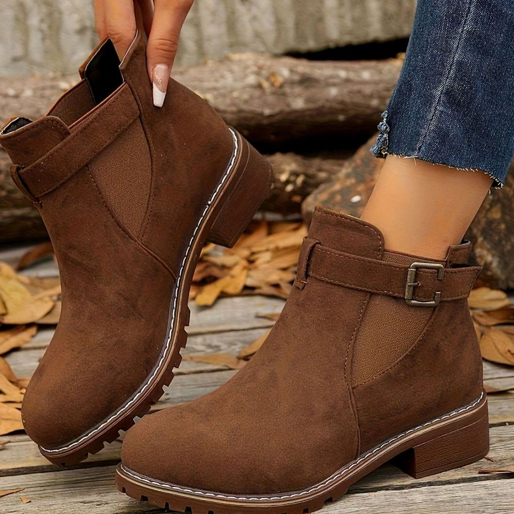 Bottines à talon carré pour femme avec bride à boucle style chelsea