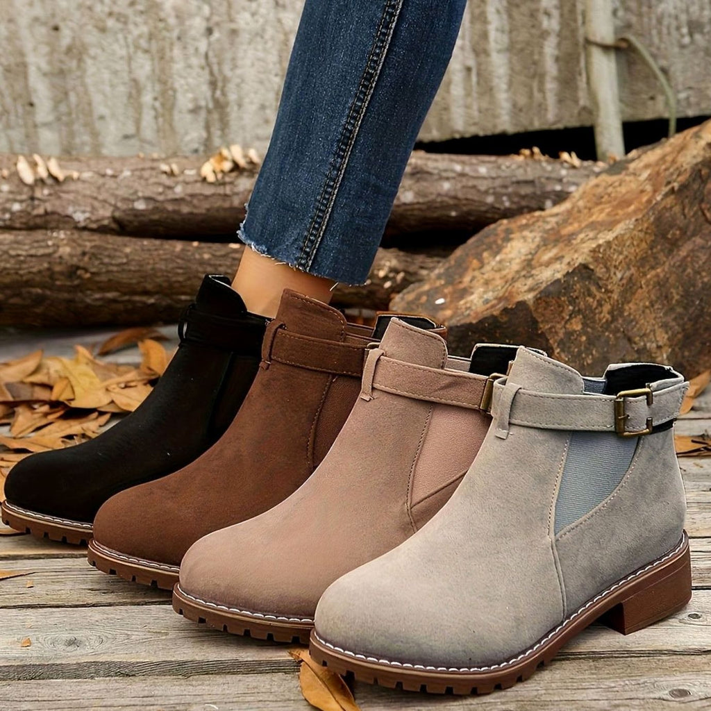 Bottines à talon carré pour femme avec bride à boucle style chelsea