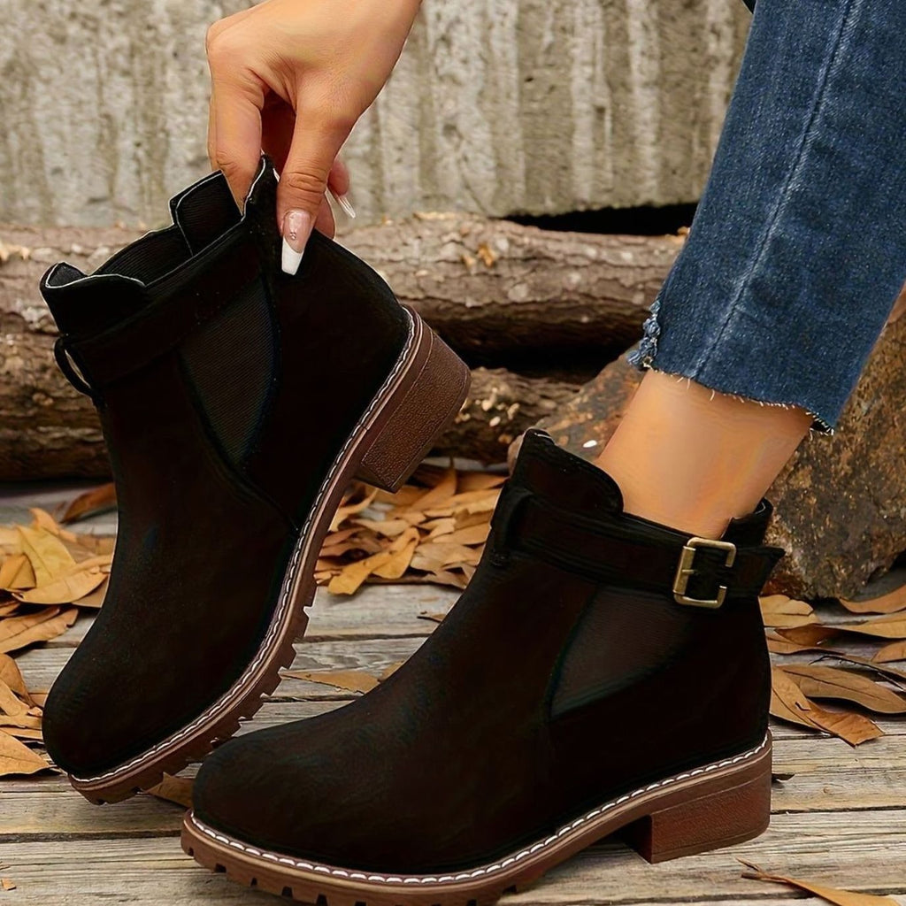 Bottines à talon carré pour femme avec bride à boucle style chelsea