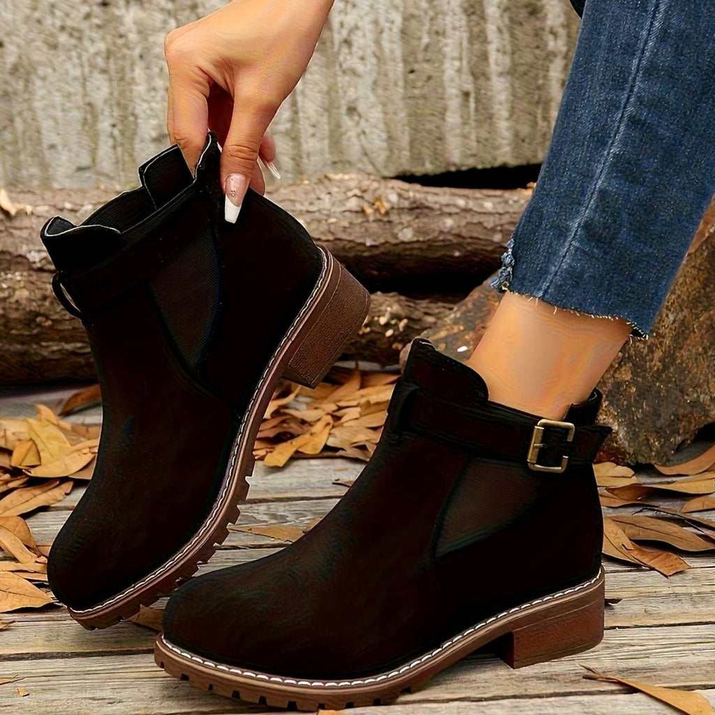 Bottines à talon carré pour femme avec bride à boucle style chelsea