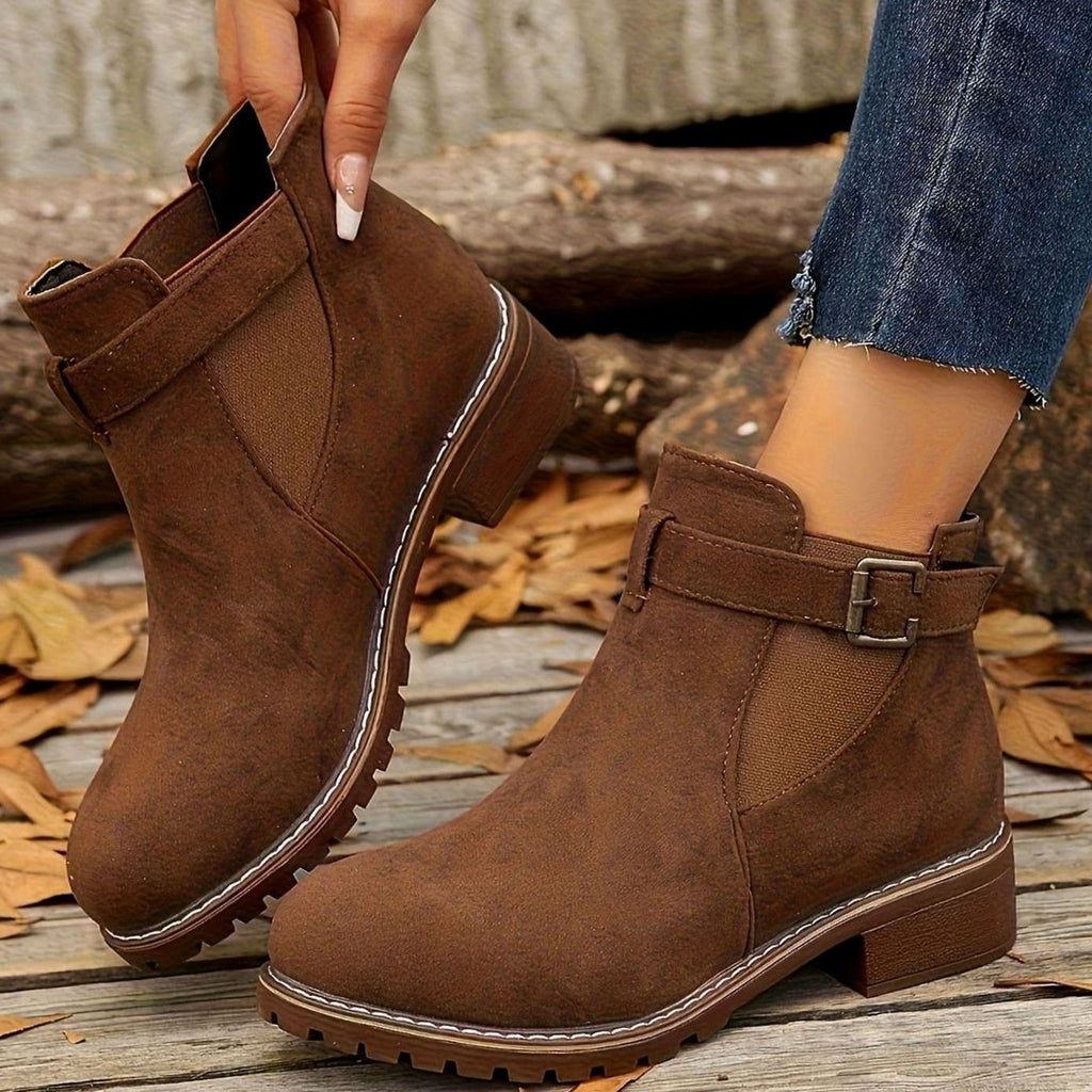 Bottines à talon carré pour femme avec bride à boucle style chelsea