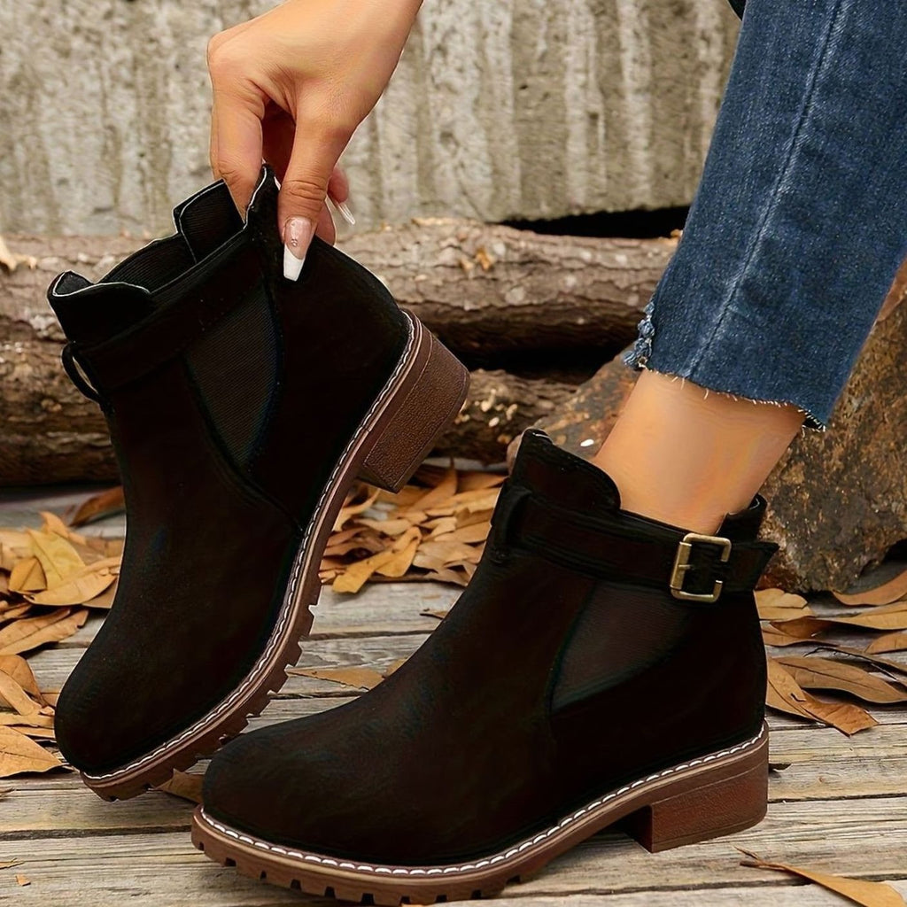Bottines à talon carré pour femme avec bride à boucle style chelsea