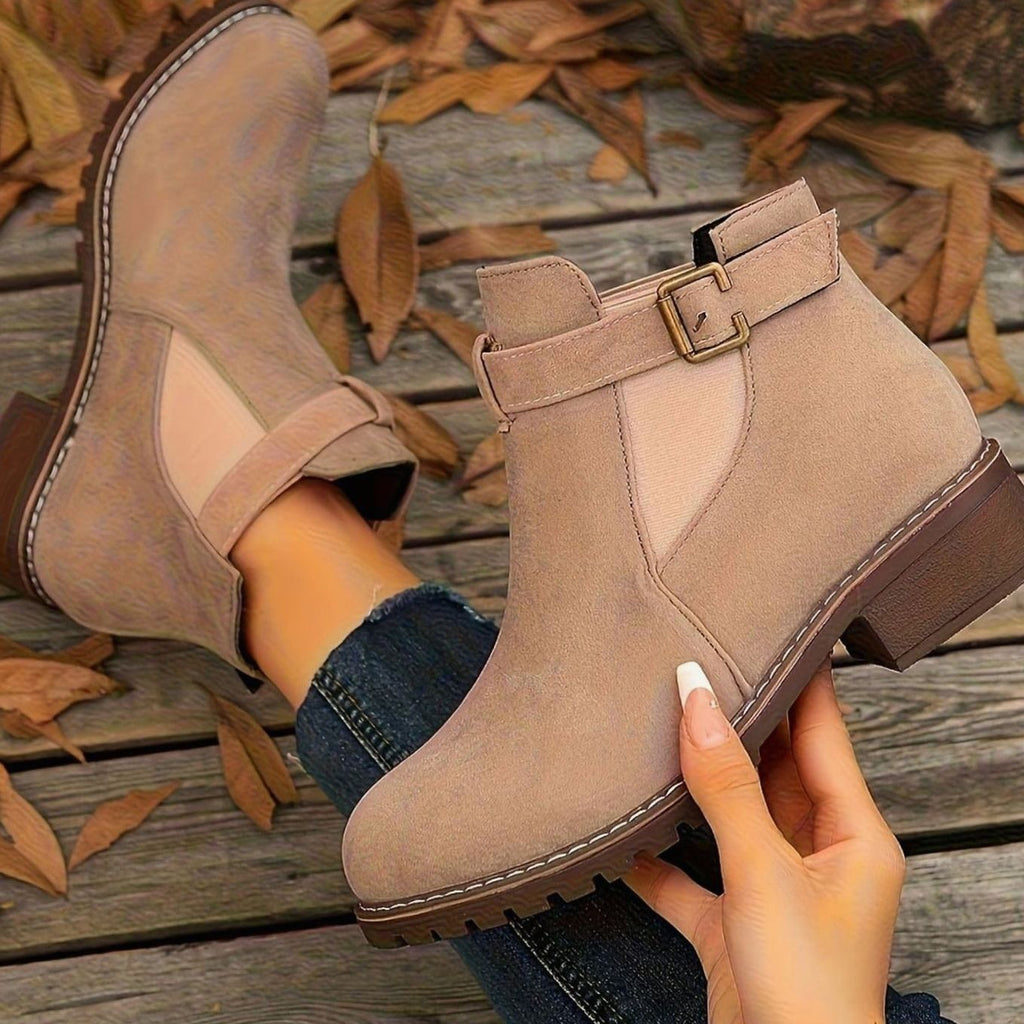 Bottines à talon carré pour femme avec bride à boucle style chelsea